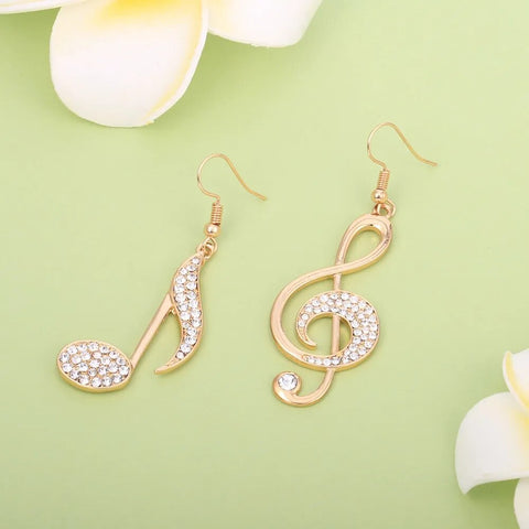 Image of Gold Color Music Notes Drop Earrings