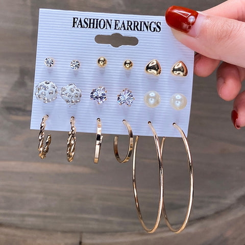 Image of 17KM Pearl Hoop Earrings Set For Women Geometric Metal Gold Color