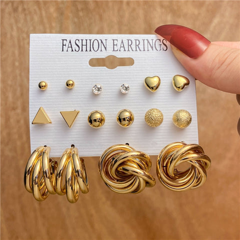 Image of 17KM Pearl Hoop Earrings Set For Women Geometric Metal Gold Color