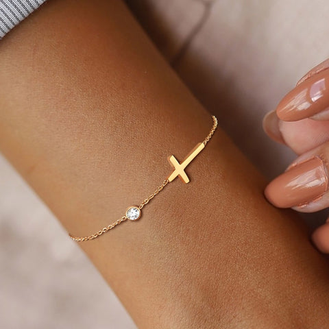Image of Ultra Thin Chain Link Cross Adjustable Bracelet Stainless