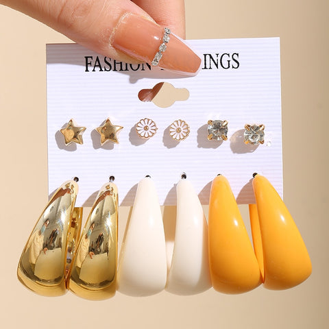 Image of 17KM Pearl Hoop Earrings Set For Women Geometric Metal Gold Color