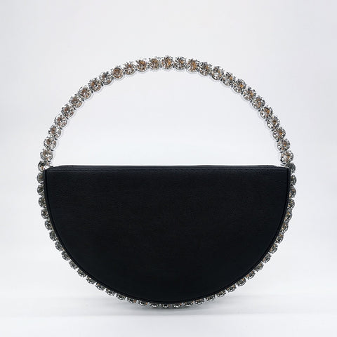 Image of Women INS Diamond Circular Evening Bag Women Round Handle Rhinestone Dinner Clutch Purse Ladies Half Moon Handbag Purse