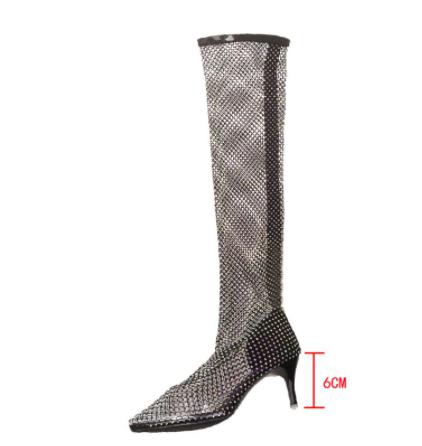 Image of Full Rhinestone Mesh Summer Boots Women Thigh High Over The Knee