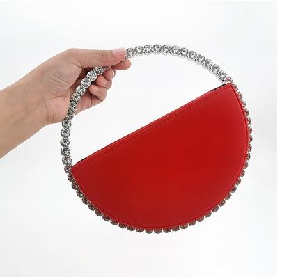 Image of Women INS Diamond Circular Evening Bag Women Round Handle Rhinestone Dinner Clutch Purse Ladies Half Moon Handbag Purse