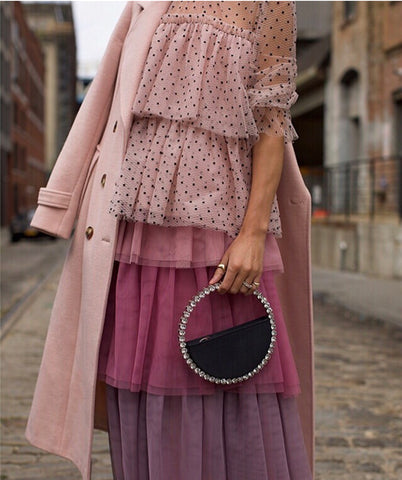 Image of Women INS Diamond Circular Evening Bag Women Round Handle Rhinestone Dinner Clutch Purse Ladies Half Moon Handbag Purse