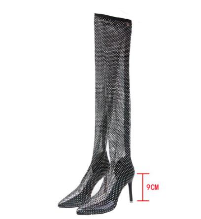 Image of Full Rhinestone Mesh Summer Boots Women Thigh High Over The Knee