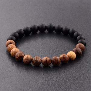 8mm New Natural Wood Beads Bracelets Men Black Ethinc Meditation