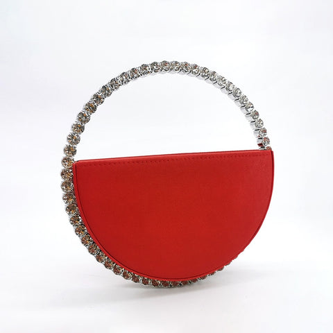 Image of Women INS Diamond Circular Evening Bag Women Round Handle Rhinestone Dinner Clutch Purse Ladies Half Moon Handbag Purse