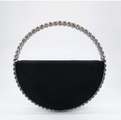Image of Women INS Diamond Circular Evening Bag Women Round Handle Rhinestone Dinner Clutch Purse Ladies Half Moon Handbag Purse