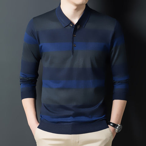 Image of Men Polo Shirt Long Sleeve Button Collar