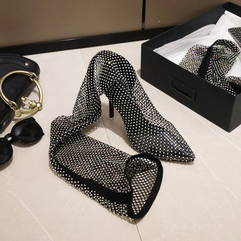 Image of Full Rhinestone Mesh Summer Boots Women Thigh High Over The Knee