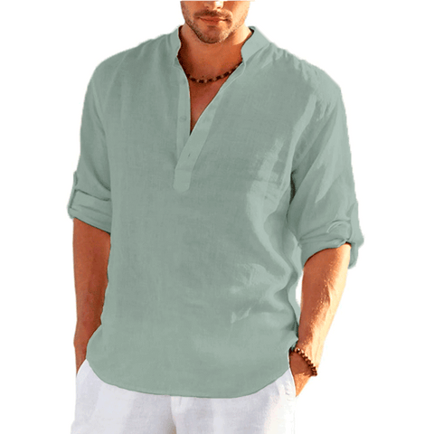 Image of Casual Shirt Linen Long Sleeve cotton Solid Color o
