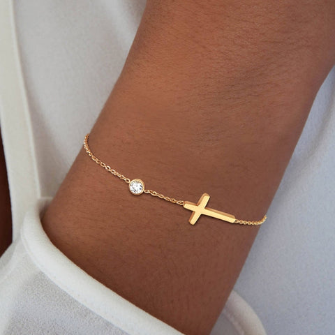 Image of Ultra Thin Chain Link Cross Adjustable Bracelet Stainless