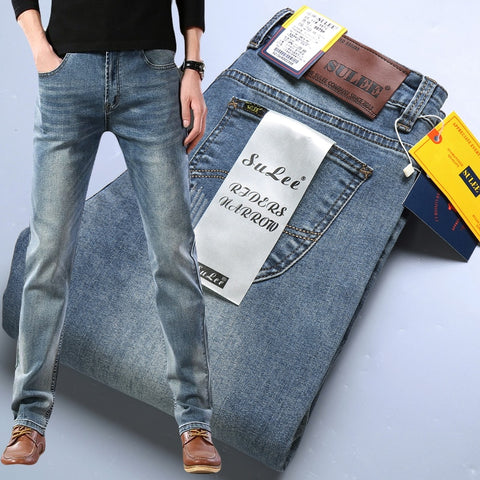 Image of Slim Fit Spring Men Casual Elastic Straight Denim