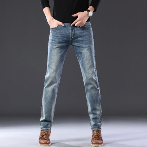 Image of Slim Fit Spring Men Casual Elastic Straight Denim
