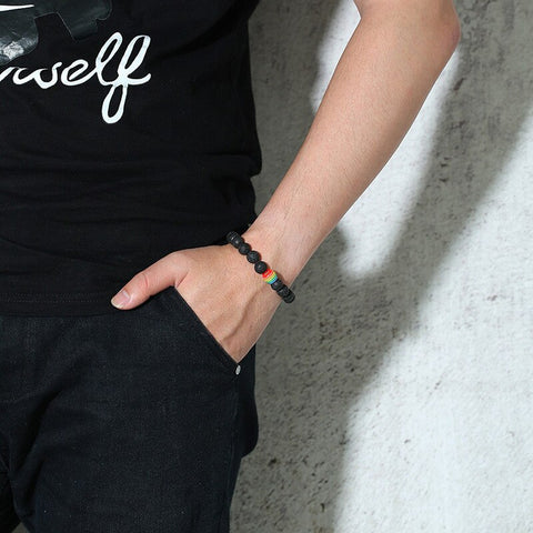 Image of Bracelet Classic Natural Stone Black Beaded