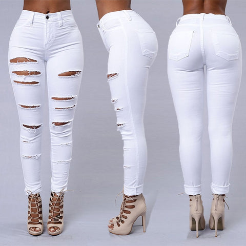 Image of Hot sale ripped jeans for women sexy skinny denim jeans fashion street casual pencil pants female spring and summer clothing