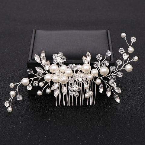 Image of Silver Color Pearl Crystal Wedding Hair