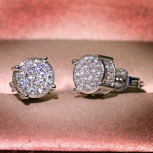 Luxury Full Crystal Round Earrings White Gold Yellow Gold Color White Women Men