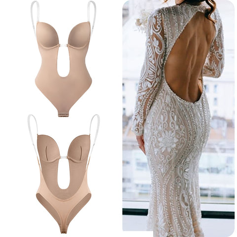 Image of Bodysuit Shapewear Deep V-Neck Body Shaper Backless