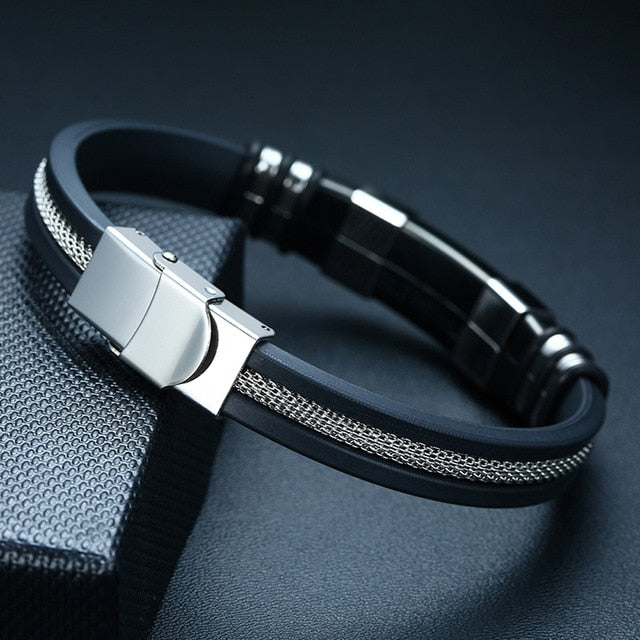 Men Wrist Band Bracelet With Black
