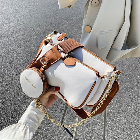 Image of Fashion chains women shoulder bags leather lady small purse 3 bag set