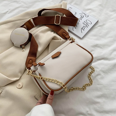 Image of Fashion chains women shoulder bags leather lady small purse 3 bag set