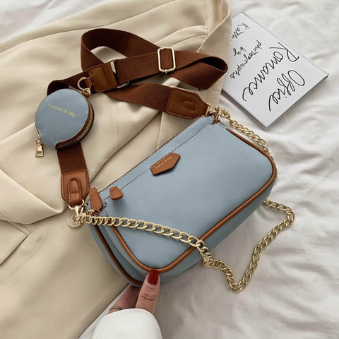 Image of Fashion chains women shoulder bags leather lady small purse 3 bag set