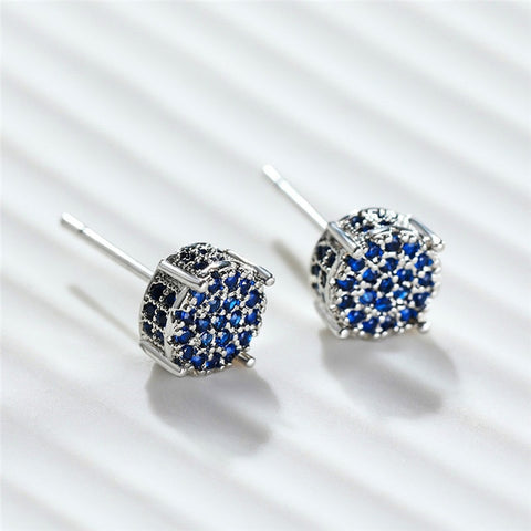 Image of Luxury Full Crystal Round Earrings White Gold Yellow Gold Color White Women Men