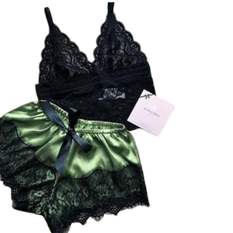 Image of 2PCS Women Underwear Sexy Silk Satin Lingerie Pajamas