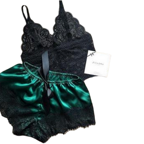 Image of 2PCS Women Underwear Sexy Silk Satin Lingerie Pajamas