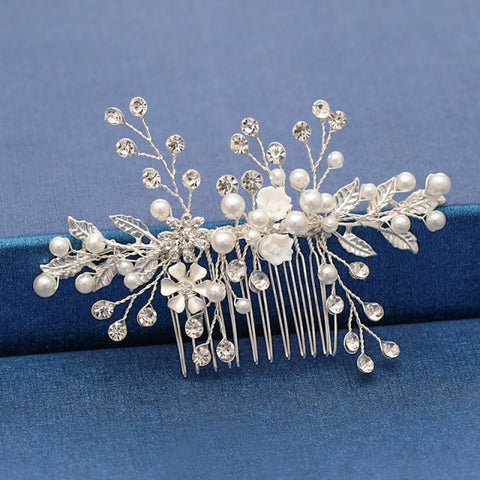 Image of Silver Color Pearl Crystal Wedding Hair