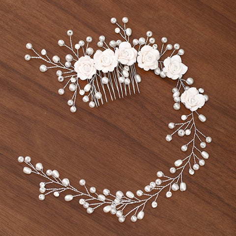Image of Silver Color Pearl Crystal Wedding Hair