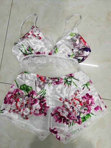 Image of 2PCS Women Underwear Sexy Silk Satin Lingerie Pajamas