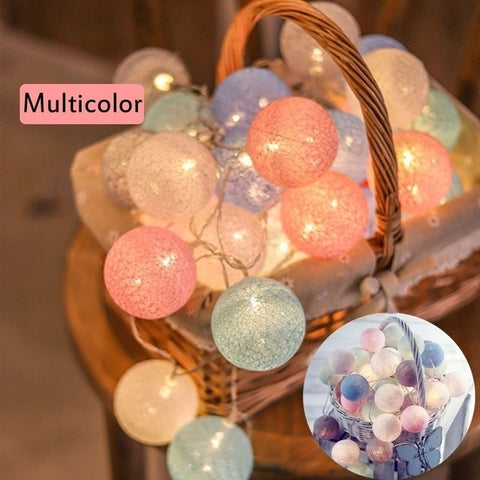 Image of 20 LED String Lights Cotton Balls Garland Beads LED Strips Kids Bedroom