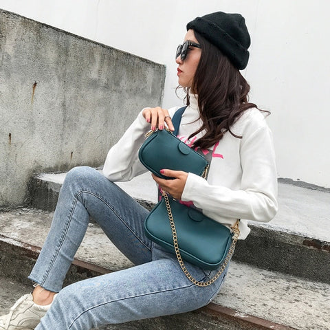 Image of Fashion chains women shoulder bags leather lady small purse 3 bag set