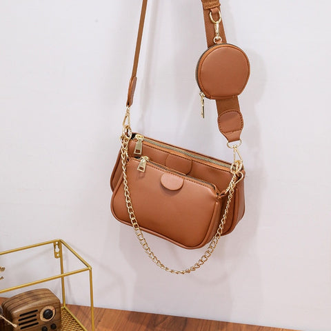 Image of Fashion chains women shoulder bags leather lady small purse 3 bag set
