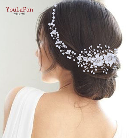 Image of Bride Crystal Pearls Women Tiara Bridal Headpieces Hair Jewelry Accessories