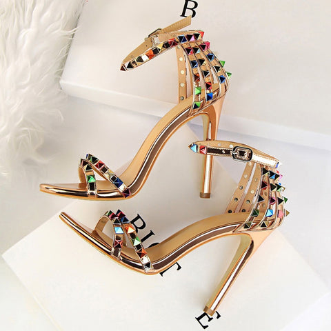 Image of 11cm High Heels Rivets Studded Sandals