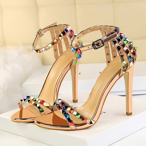 Image of 11cm High Heels Rivets Studded Sandals