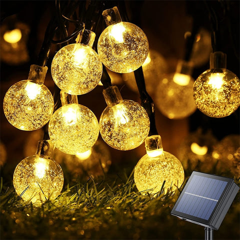 Image of Solar String Lights Outdoor 60 Led Crystal Globe Lights with 8 Modes Waterproof Solar Powered Patio Light for Garden Party Decor