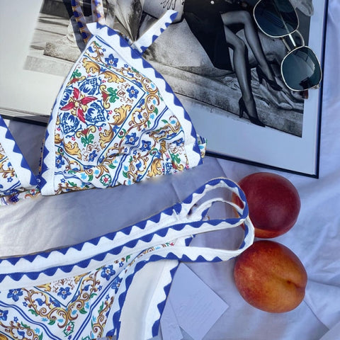 Image of Peachtan Triangle bikini Print swimsuit women Sexy High cut