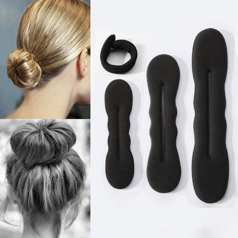 Image of Black Hair Styling Donut Bun Curler Maker Ring Magic 17.5cm and 22.5cm