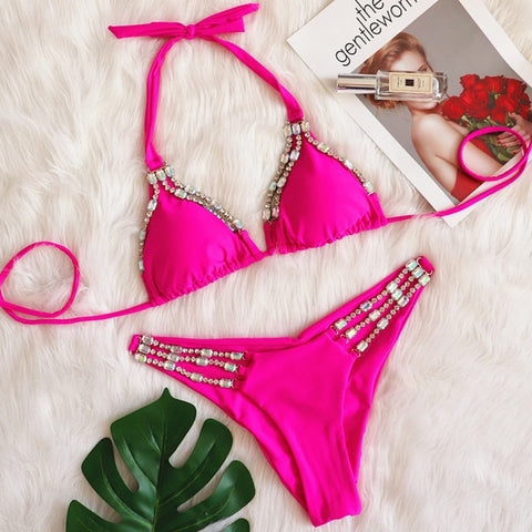 Image of Hollow out triangle bikini set Solid diamond
