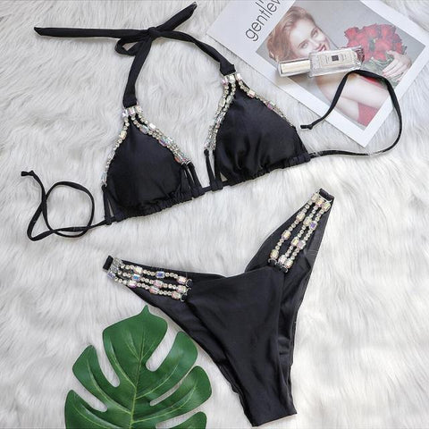 Image of Hollow out triangle bikini set Solid diamond