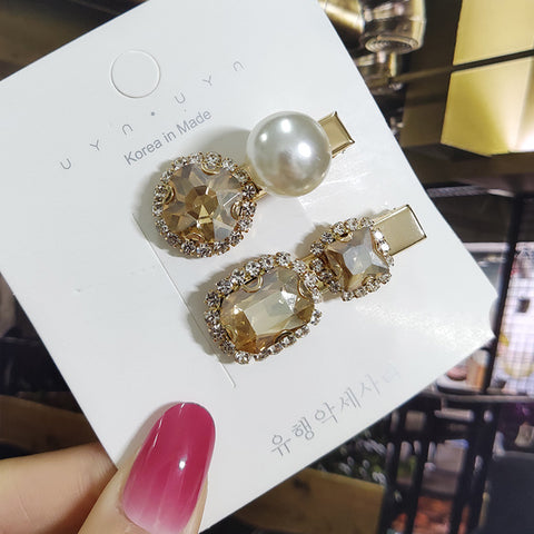 Image of 1 Set Women Hair Clips Headwear Jewelry Fashion Crystal Hair Accessories for Girls Luxury Pearl Barrettes Pins Christmas Gift