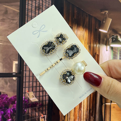 Image of 1 Set Women Hair Clips Headwear Jewelry Fashion Crystal Hair Accessories for Girls Luxury Pearl Barrettes Pins Christmas Gift