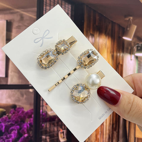 Image of 1 Set Women Hair Clips Headwear Jewelry Fashion Crystal Hair Accessories for Girls Luxury Pearl Barrettes Pins Christmas Gift