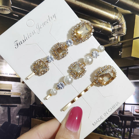 Image of 1 Set Women Hair Clips Headwear Jewelry Fashion Crystal Hair Accessories for Girls Luxury Pearl Barrettes Pins Christmas Gift