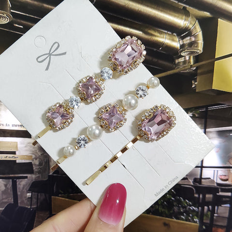 Image of 1 Set Women Hair Clips Headwear Jewelry Fashion Crystal Hair Accessories for Girls Luxury Pearl Barrettes Pins Christmas Gift
